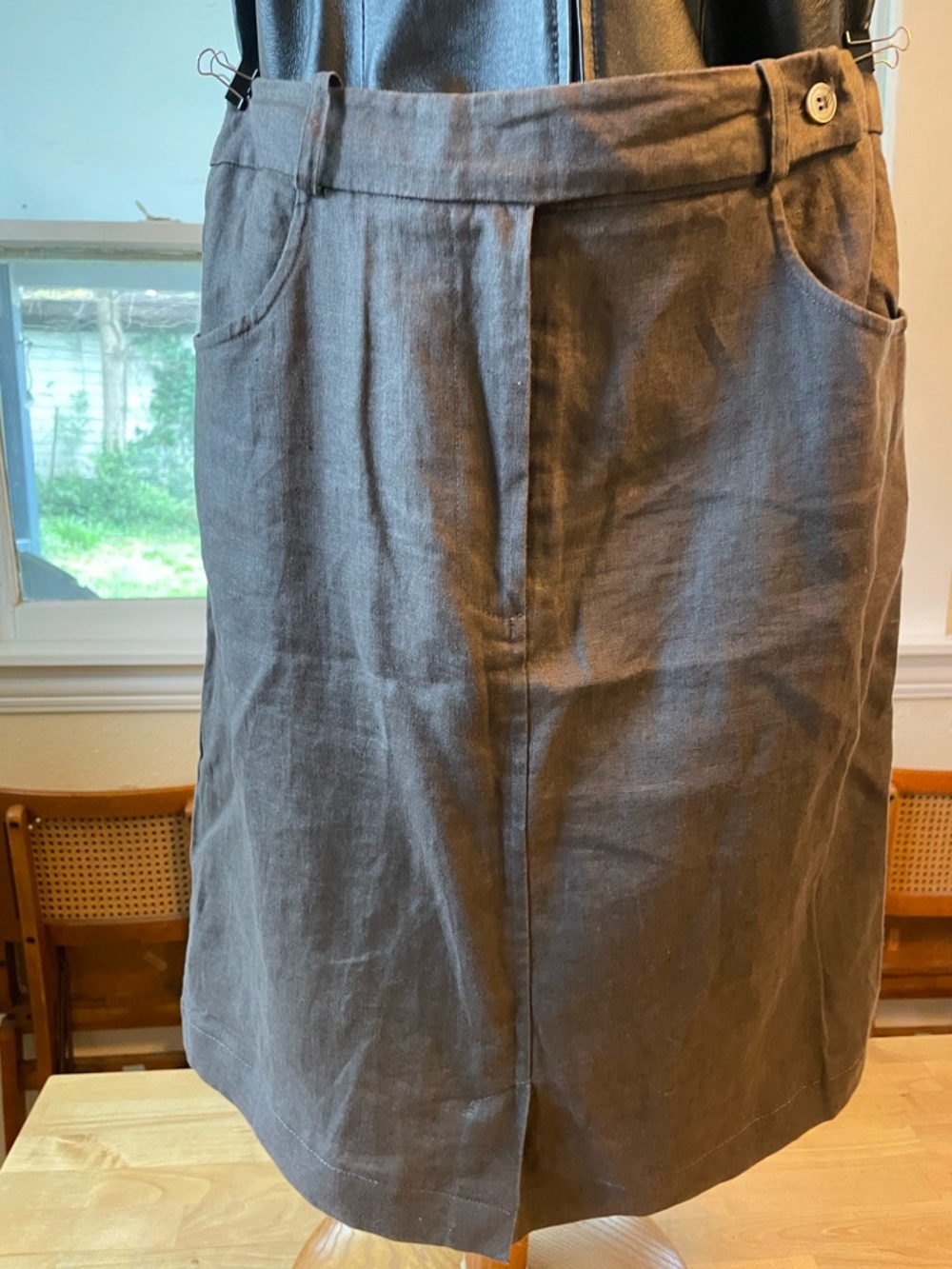 Tyler Boe Brown Linen Tailored Pencil Skirt